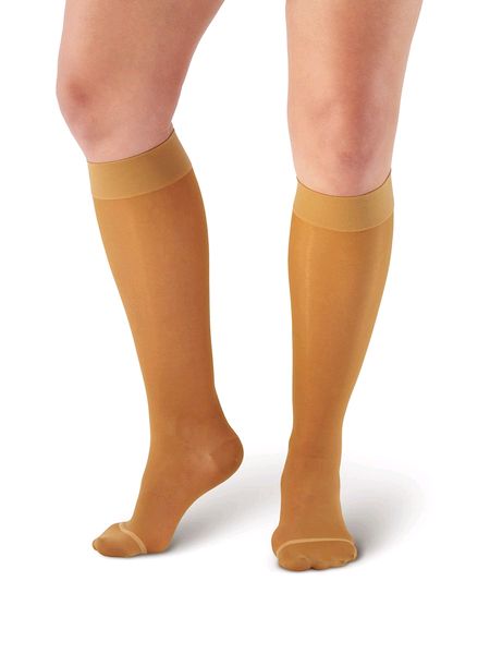 Pebble UK Wide Calf Sheer Support Knee Highs Beige